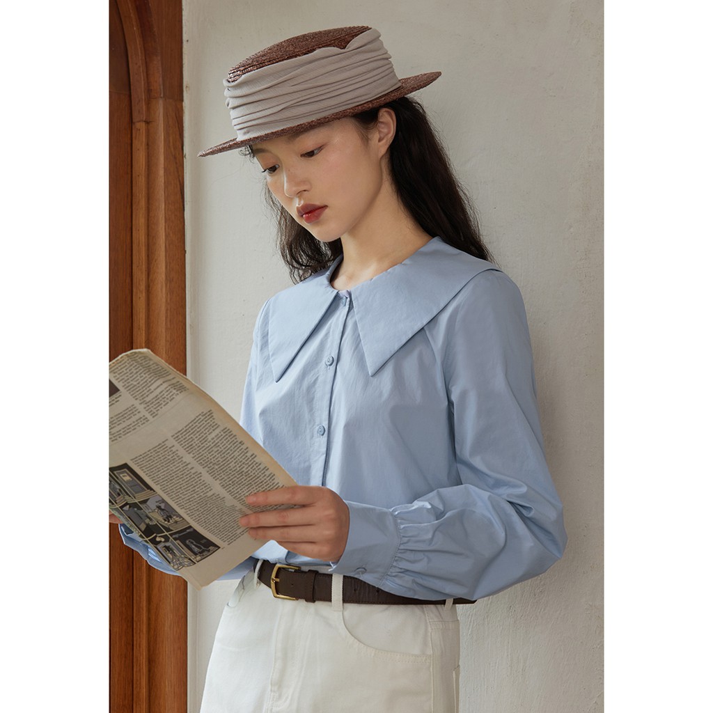 Áo Thời Trang Công Sở Nữ Cổ Sen Vuông Thanh Lịch, Sơ Mi  Thô Xanh Pastel Basic Quyên Fashion AA515