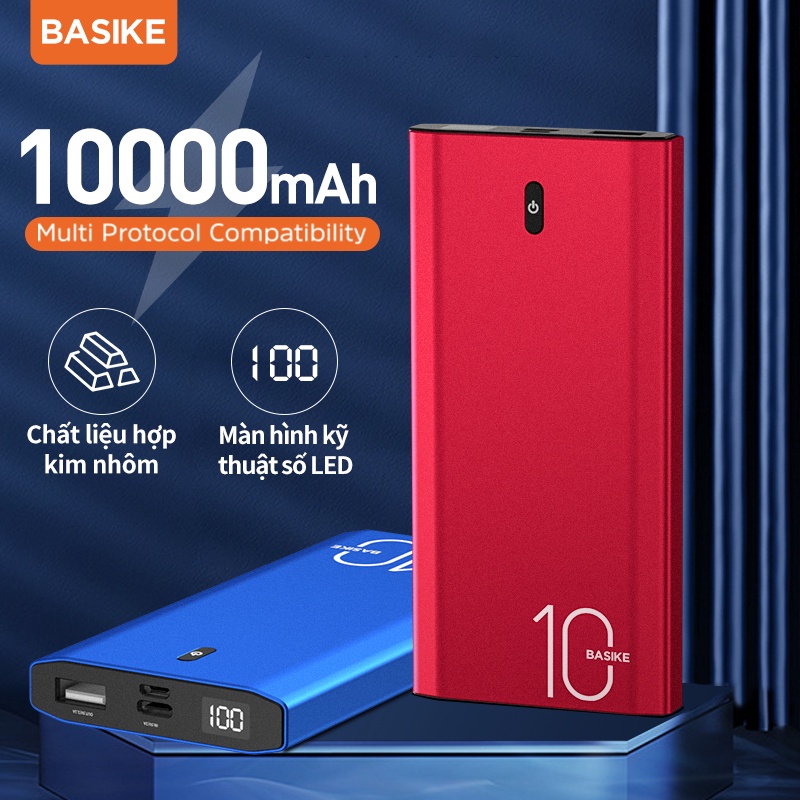 Sạc Dự Phòng 10000mAh Sạc nhanh 18W BASIKE PT06D hiển thị kỹ thuật số kèm theo cáp sạc Với 1 năm bảo hành