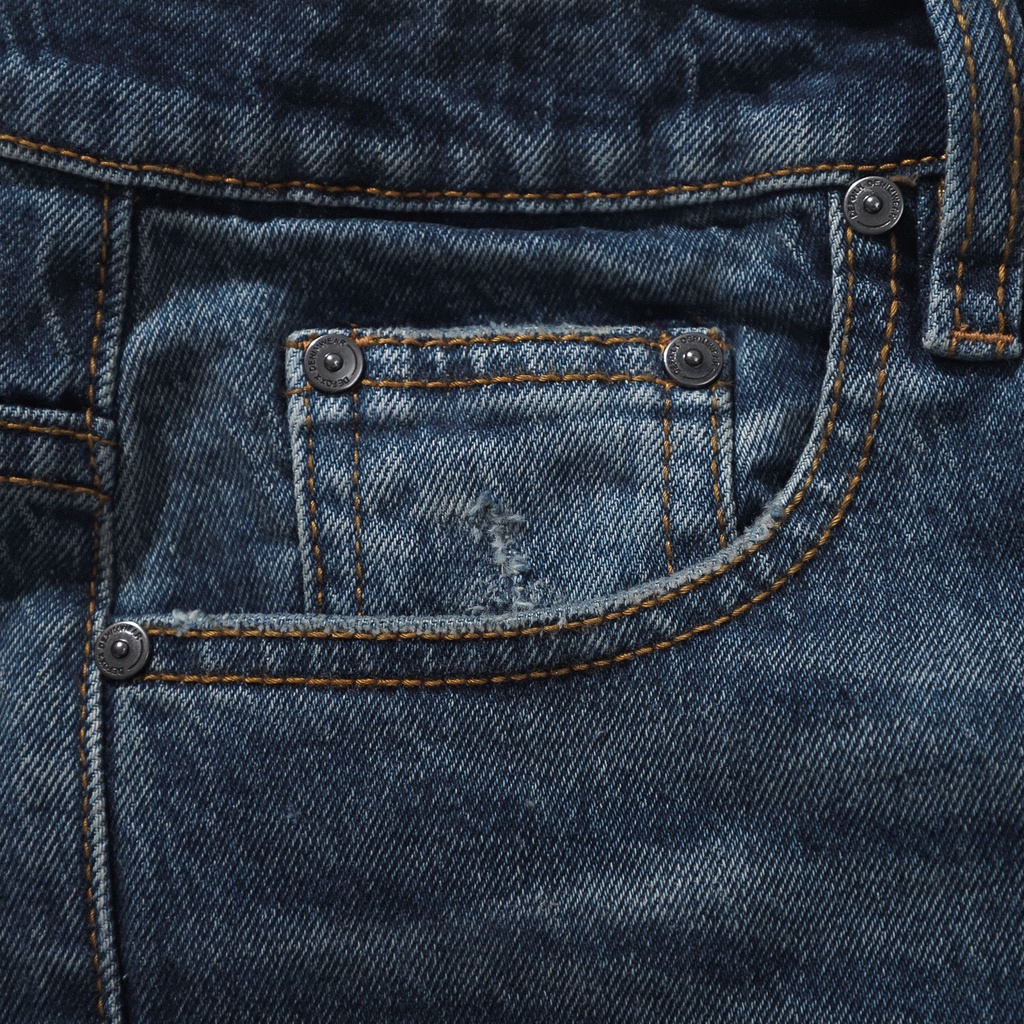 Quần jean dài nam DEFOXX xanh wash rách nhẹ,Form Slimfit,chất vải co dãn,ống quần 15 - 18cm,hàng VNXK -220620