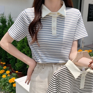 Áo polo nữ SUXI tay ngắn kẻ sọc đơn giản thời trang mùa hè
