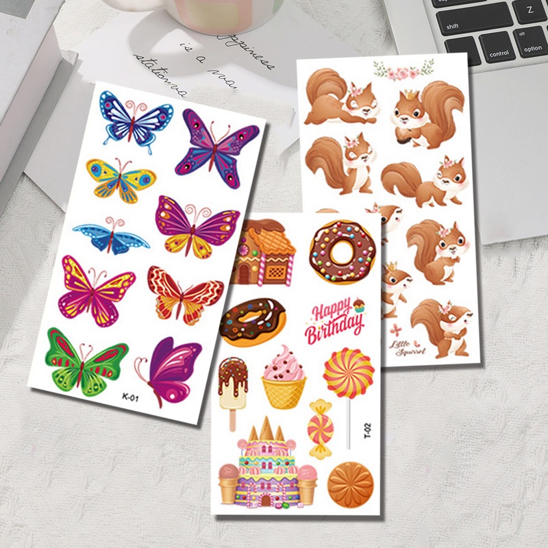 Bộ 10 Miếng Dán Hình Xăm Tạm Thời Họa Tiết Hoạt Hình Nhiều Màu Chống Thấm Nước Cho Trẻ Em