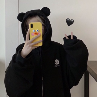 Áo Hoodie Nhung Hình Tai Gấu Dễ Thương Xinh Xắn