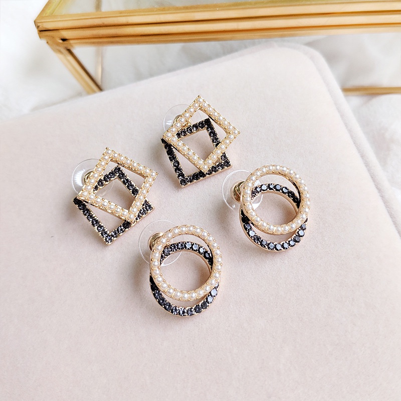 Bông Tai Ngọc Trai Hình Vuông Phong Cách Hàn Quốc Cho Nữ