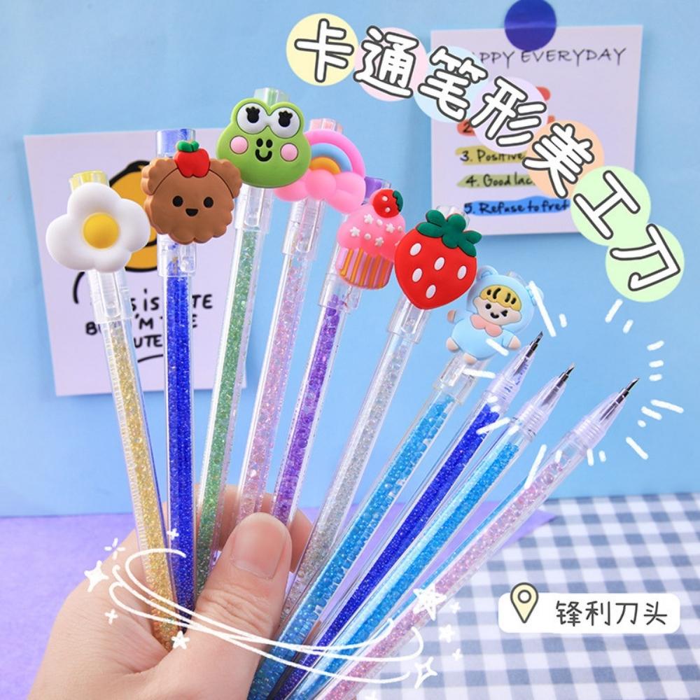 Dao cắt chạm khắc sticker dạng bút có nắp mẫu hạt lấp lánh Pison dụng cụ cắt băng keo washi nhỏ gọn