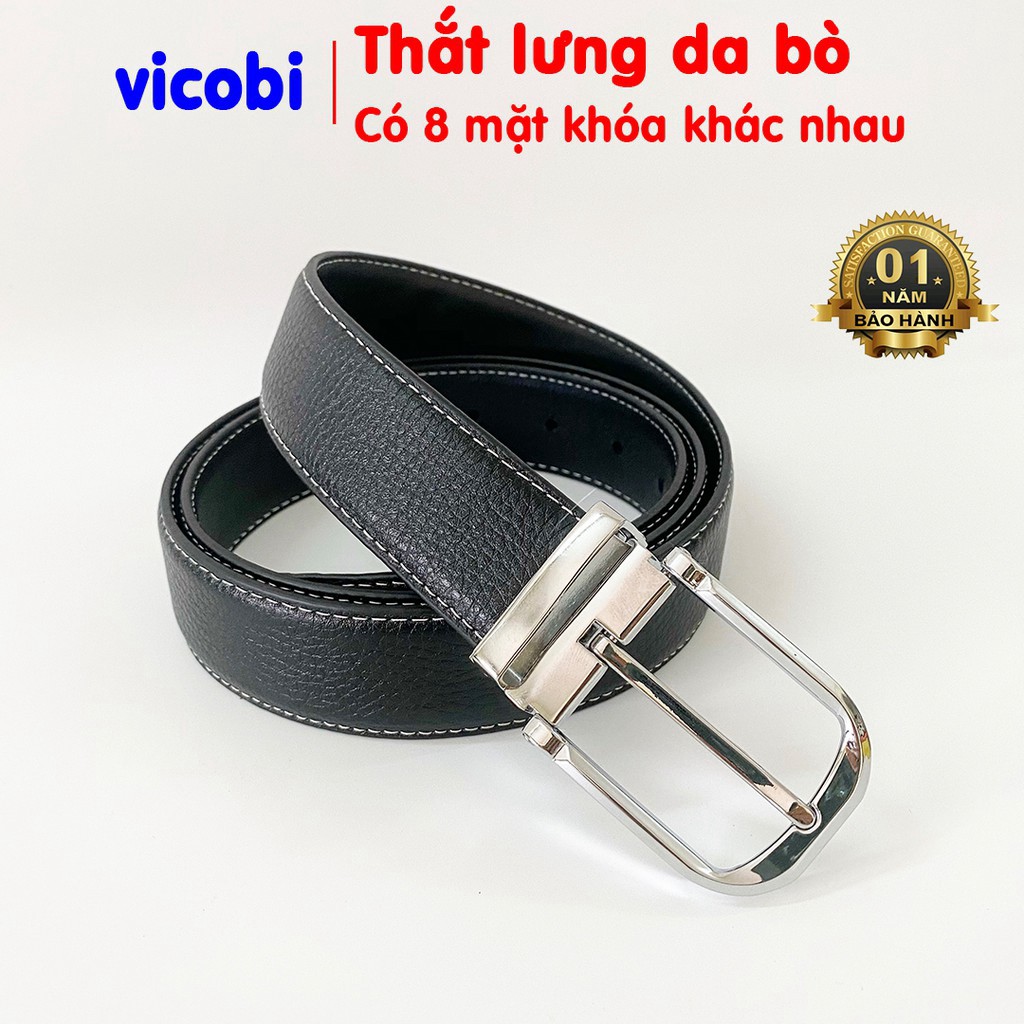 HÀNG CAO CẤP -  Thắt lưng dây lưng nam Da Bò Vicobi, dây nịt VÂN CHỈ TRẮNG mặc quần vải đi chơi, sự kiện, đi làm sản xuấ