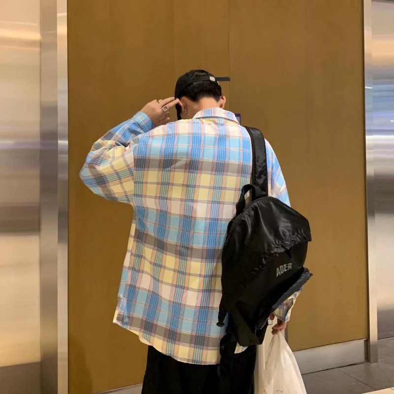 Áo khoác sơ mi caro tay dài phong cách Nhật Bản thời trang xuân thu cho nam 2021