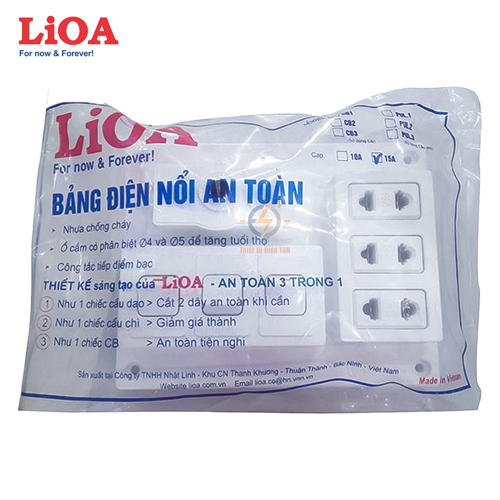 Bảng điện nổi, táp lô điện, 15A, 3 ổ cắm,  3 công tắc, LIOA, B-CB15A3C