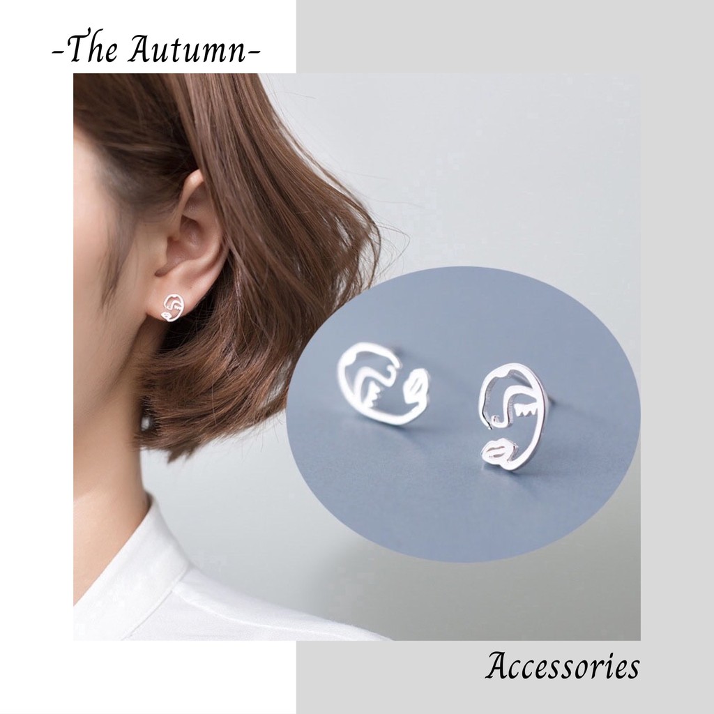 Khuyên tai mạ bạc hình mặt trừu tượng phong cách Hàn Quốc hot trend cho nữ - The Autumn Accessories