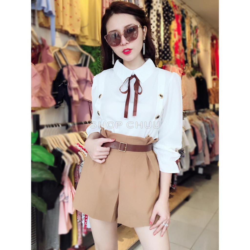 [ Mã WASTRUN4 giảm 10% tối đa 30K đơn 99K] Áo sơ mi nữ dài tay thắt nơ đính cúc tiểu thư CHUU A3030 | BigBuy360 - bigbuy360.vn