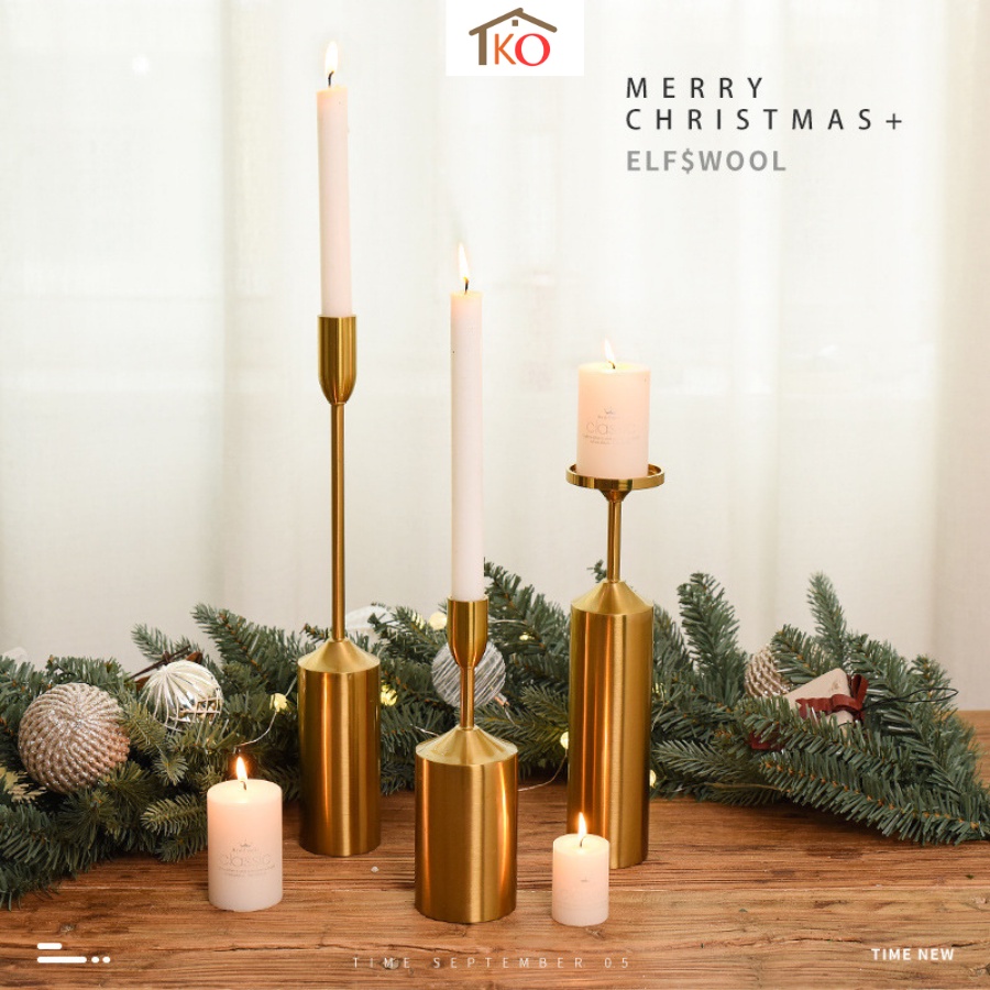 Bộ set 3 chân đế nến kim loại màu đồng trang trí decor bàn ăn nhà cửa (trang trí giáng sinh noel)