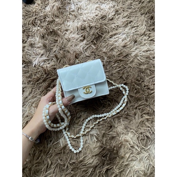 Túi Mini Đeo Chéo Phối Dây Ngọc, Túi Xách Nữ Tag X