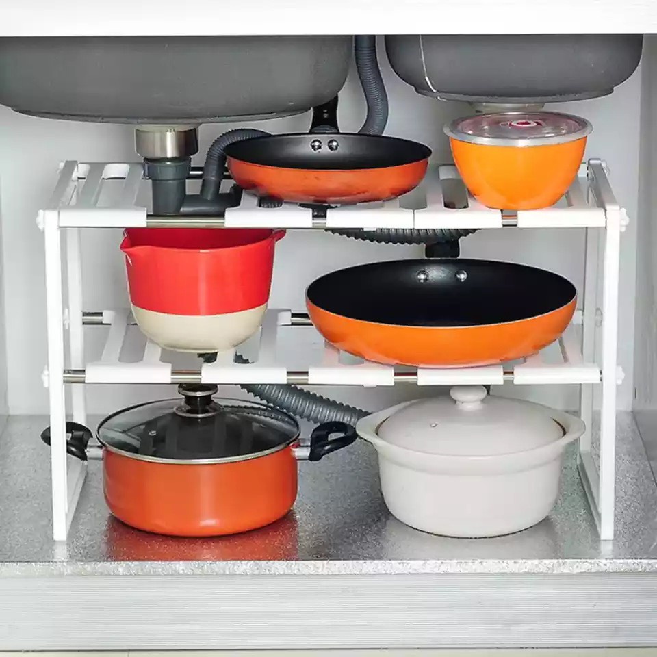 Kệ Gầm Bếp Kệ Để Đồ Nhà Bếp, Để Đồ Gầm Trạn 2 Tầng Đa Năng Giá để xoong nồi và đồ dùng phòng bếp Tiện Lợi Chắc Chắn