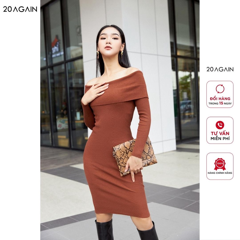 Váy len ôm body trễ vai 20AGAIN, thiết kế basic, tôn dáng DLA0073 | BigBuy360 - bigbuy360.vn