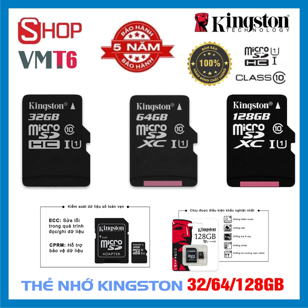 Thẻ nhớ micro SDXC Kingston 32/64/128GB Class 10 kèm Adapter – Phân phối chính hãng bảo hành 5 năm! | BigBuy360 - bigbuy360.vn