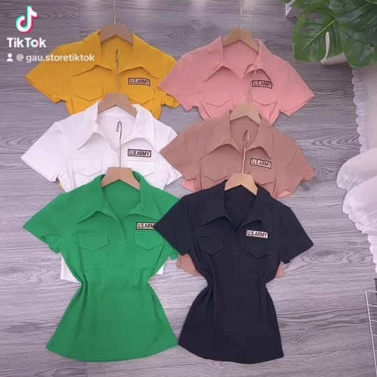 Áo thun nữ body có cổ phối túi đủ màu ( có Lô Gô ) | BigBuy360 - bigbuy360.vn