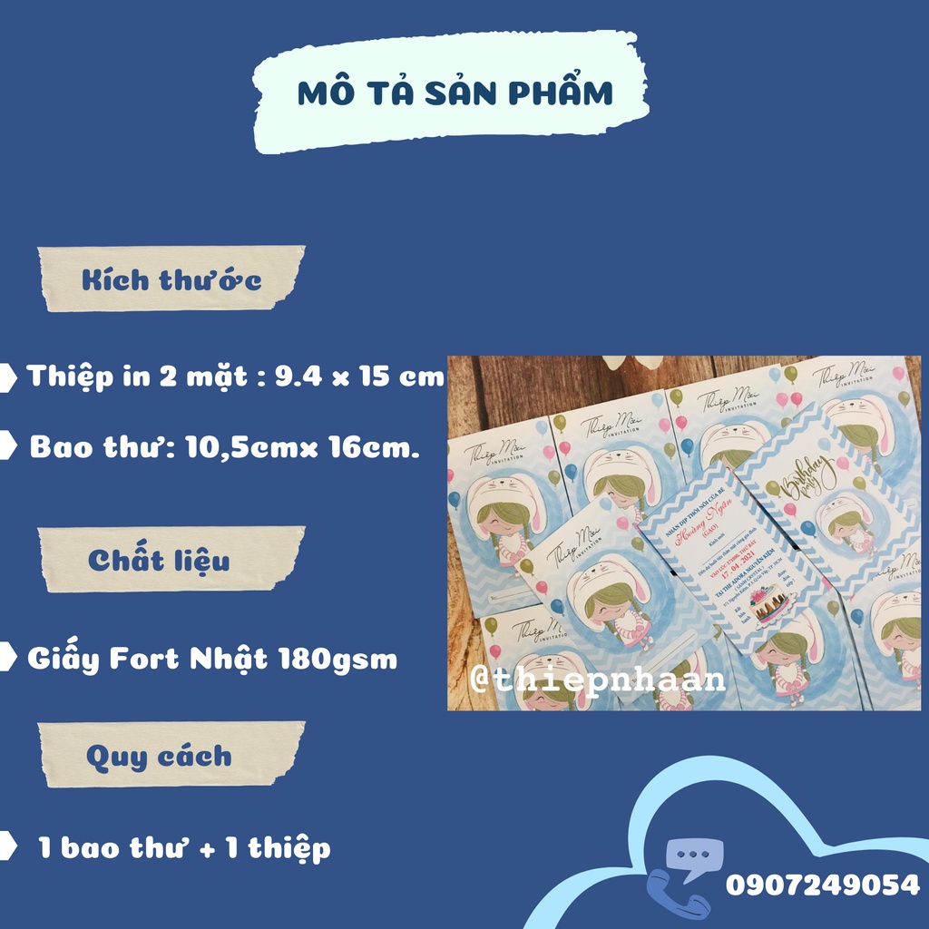 Thiệp Mời  Sinh Nhật - Thôi Nôi - Đầy tháng  bé gái đội nón mèo dễ thương