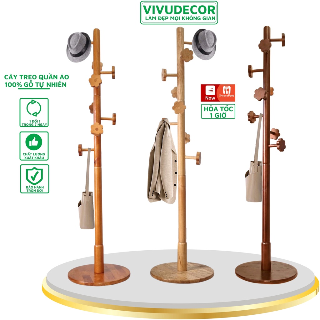 Cây treo quần áo gỗ tự nhiên - Cây treo 10 Nhánh - Giá treo quần áo VIVUDECOR CT11