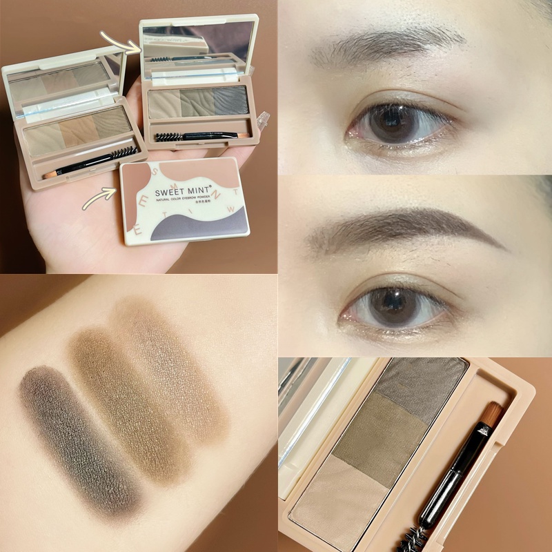 Bảng Phấn Sweet Mint Trang Điểm Mày Lông 3 Màu Sắc Tự Nhiên Lâu Trôi Chống Thấm Nước