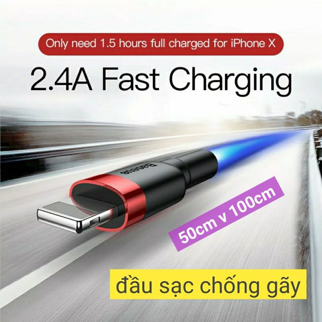 Cáp sạc nhanh Iphone 100cm chống gãy mới Baseus Cafule chính hãng