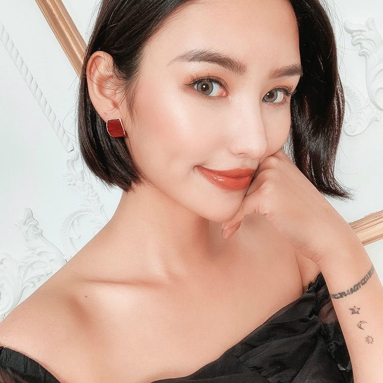 Burgundy Bông Tai Hình Vuông Phong Cách vintage Thanh Lịch Cho Nữ
