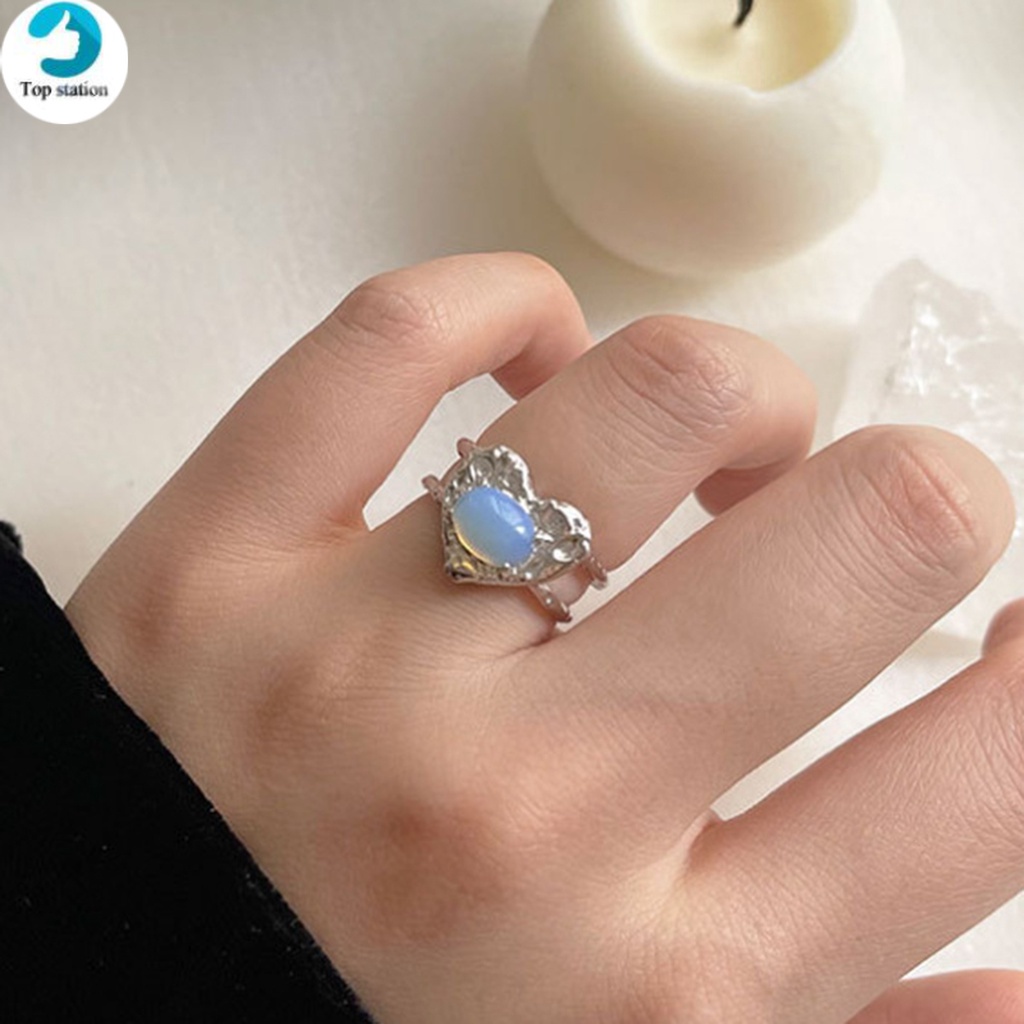 Nhẫn Hai Lớp Đính Đá Mặt Trăng Hình Trái Tim Sang Trọng Dành Cho Nữ