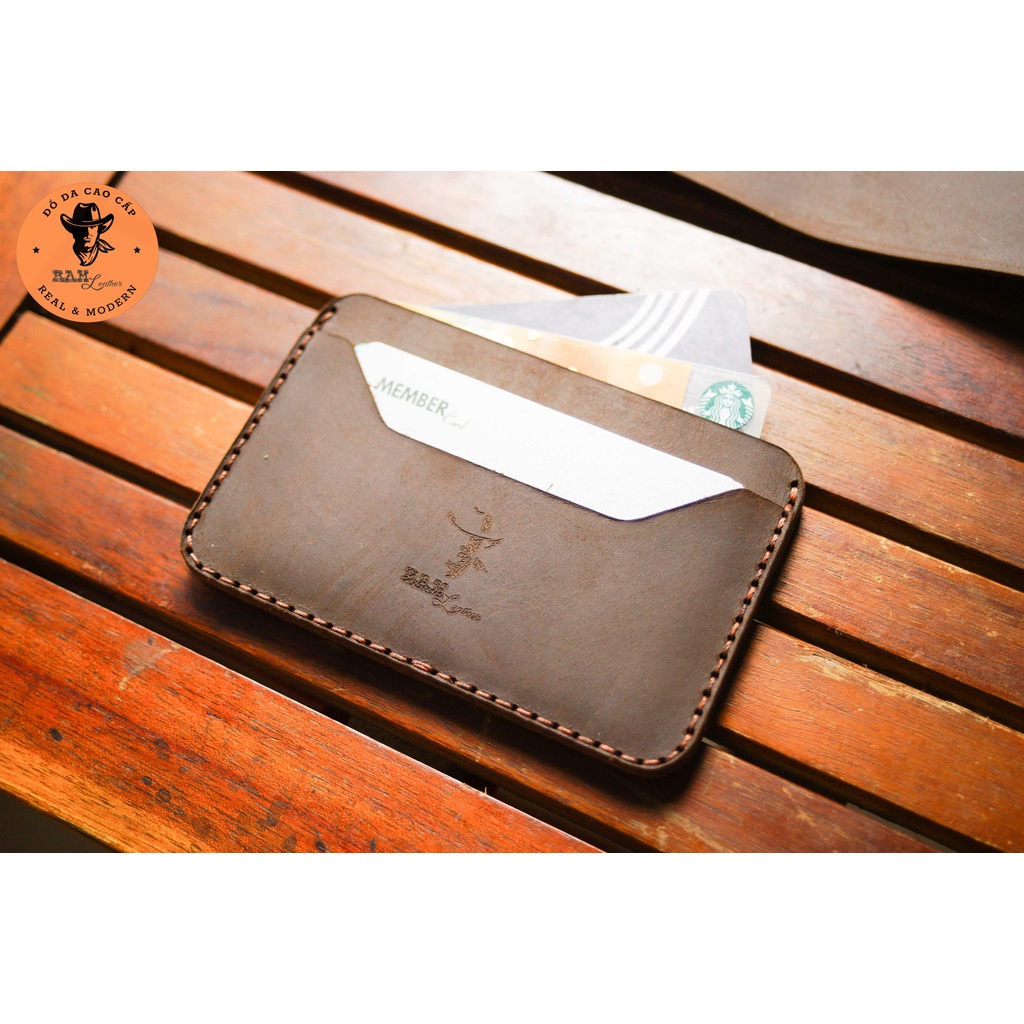 Ví Nam Card Mini Da Bò Sáp Ngựa Màu Nâu Đất - Ram Leather