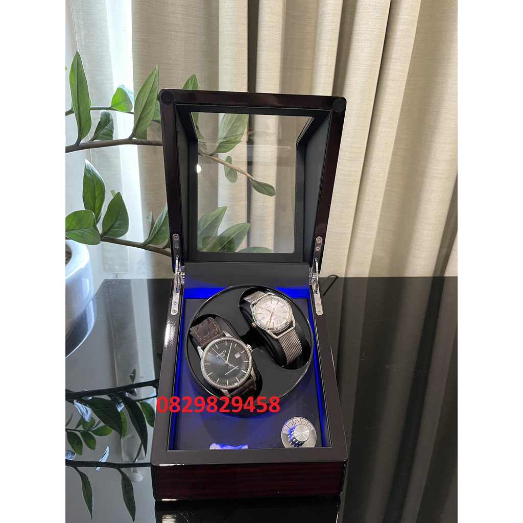 Hộp xoay đồng hồ 4 chế độ xoay - Hộp đựng 2 đồng hồ cơ, lên dây cót đồng hồ cơ
