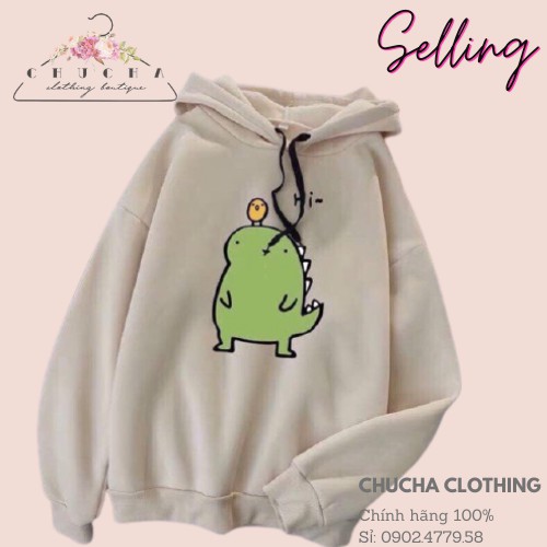 Free Ship_Áo hoddie hình khủng long cute chất nỉ ngoại dày mịn đẹp