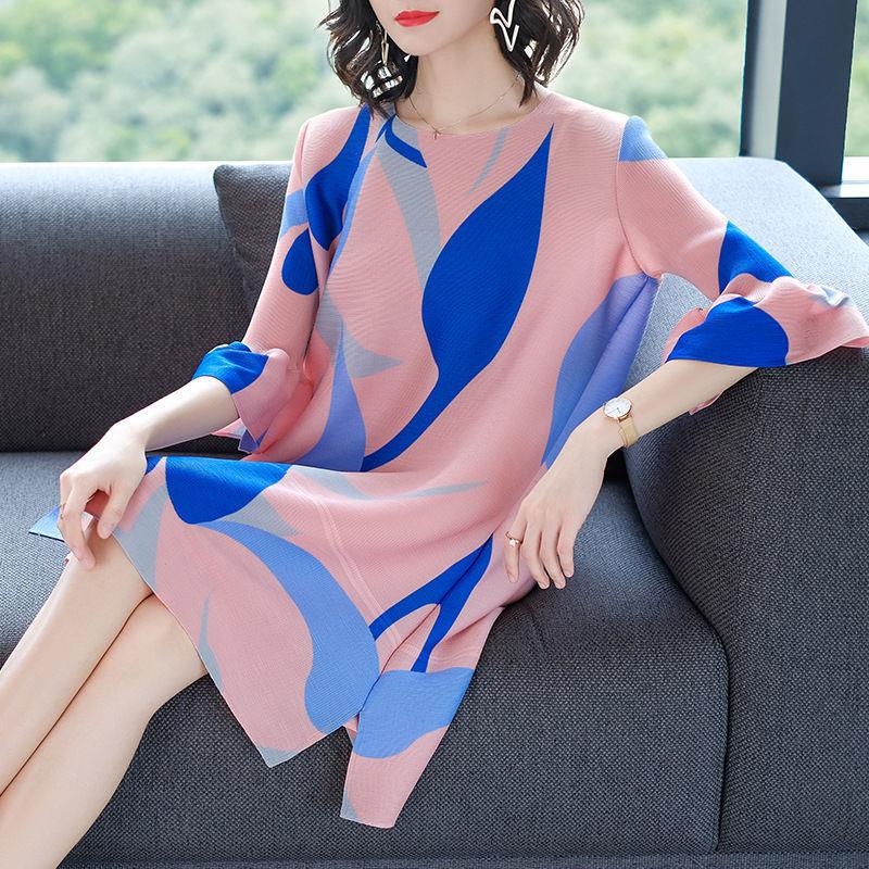 Đầm Tay Lửng Dáng Rộng In Họa Tiết Phong Cách Âu Mỹ Mẫu Mới Năm 2021 mm Dành Cho Nữ