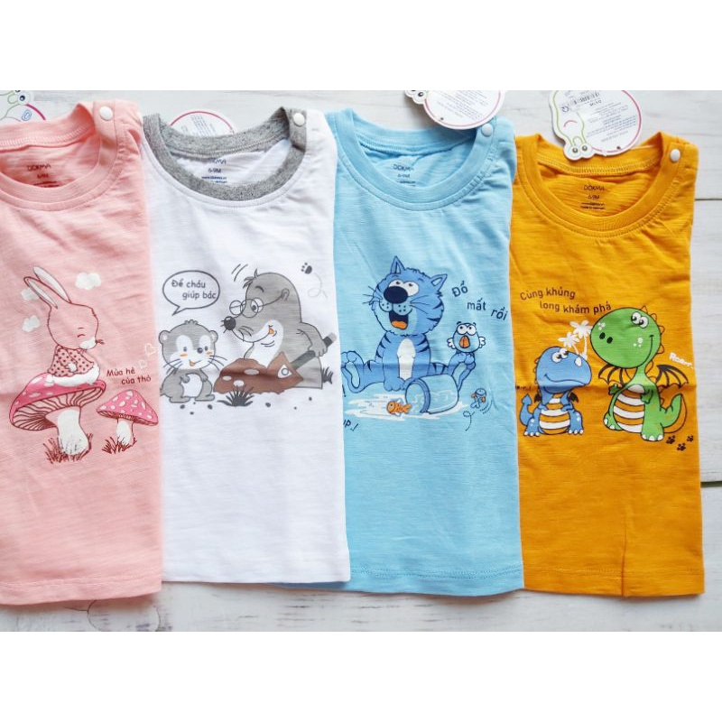 (6-&gt;18 tháng) Áo cộc tay cài vai bé trai bé gái Dokma, chất cotton hữu cơ mềm mát (DA748)