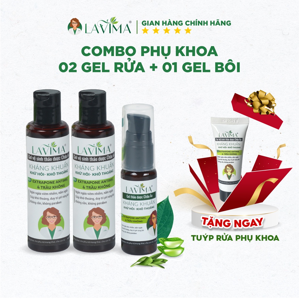Combo 2 nước Rửa phụ khoa và 1 Gel Bôi Lavima- 100% thảo dược Châu Âu
