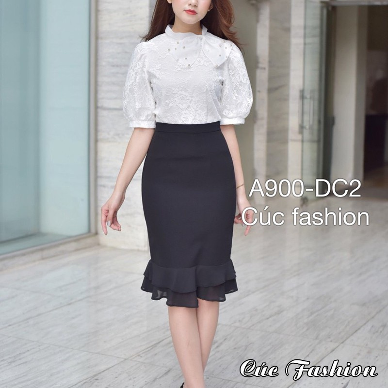 Chân váy nữ công sở cao cấp dáng dài đẹp Cúc Fashion DC2 đầm đuôi cá 2 tầng