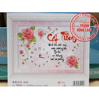 Tranh thêu chữ thập đồng hồ cát tường X8042
