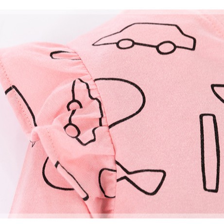 Mã 51762 áo thun hồng nhạt phối cầu vai cánh tiên in họa tiết các mẫu hình học của Little Maven