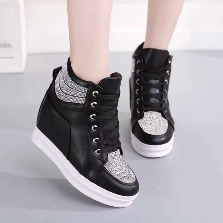 Giầy Đế Độn Nâng Chiều Cao 7,5Cm Đính Đá Xinh Yêu Hàng QC Cao Cấp