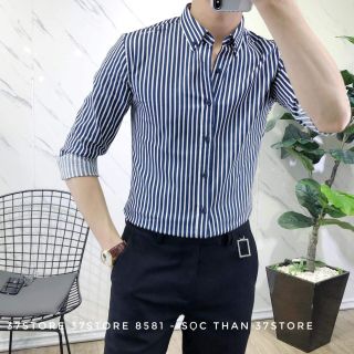 Áo sơ mi nam phối sọc 3 màu vải kate, sơ mi nam tay dài phối sọc nhỏ