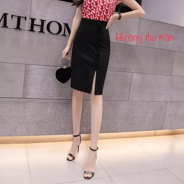 Chân váy bút chì xẻ trước phối bèo thời trang | BigBuy360 - bigbuy360.vn