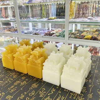 Ấn rồng phong thủy, ấn tỳ hưu phong thủy đá ngọc hoàng long, đá ngọc pakistan cao 10cm - có đế gỗ