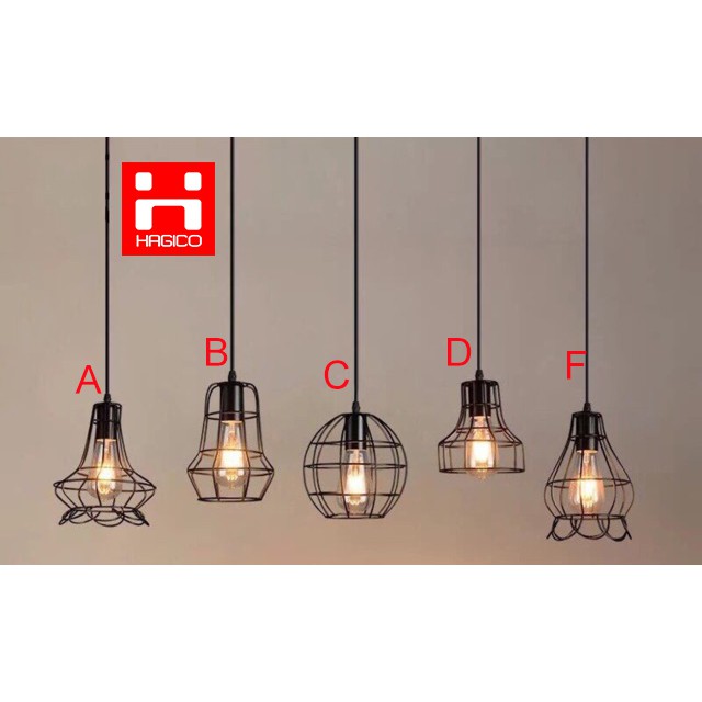 Đèn thả trang trí hình học rọ sắt lồng khứa