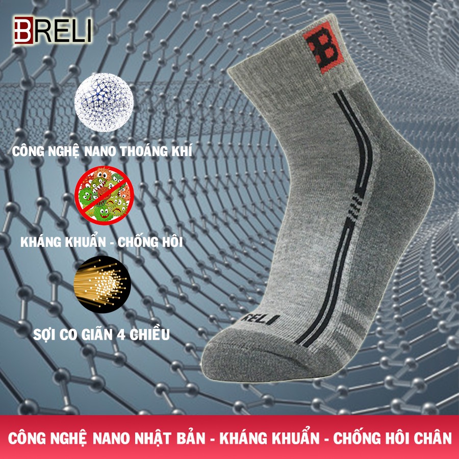 Tất nam thể thao nam BRELI - BTF9002 Nano kháng khuẩn chống hôi chân