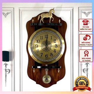 Đồng hồ treo tường TÂN CỔ ĐIỂN quả lắc  - điểm nhấn con ngựa thuần đồng sang trọng DHTT12.