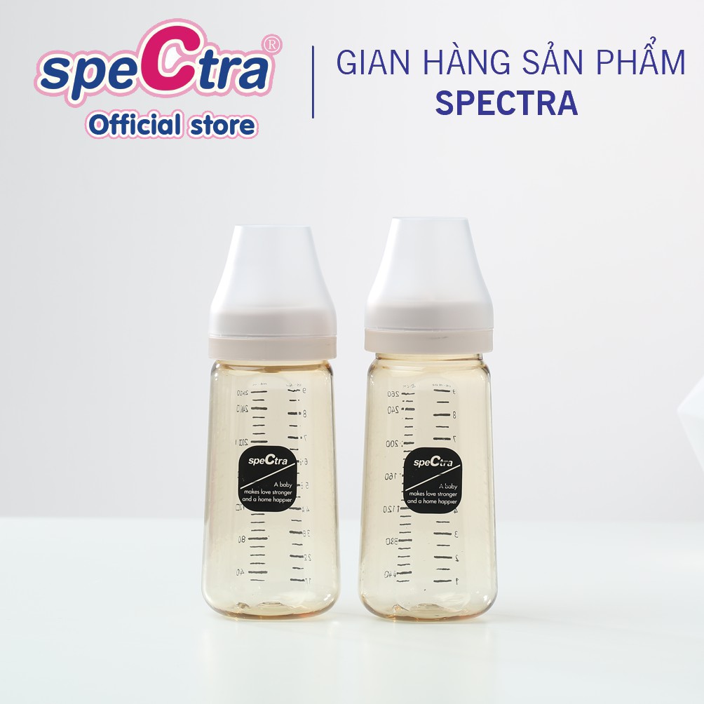 Bình sữa PPSU cổ rộng Spectra 260ml kèm núm ti size M/L/XL HÀN QUỐC