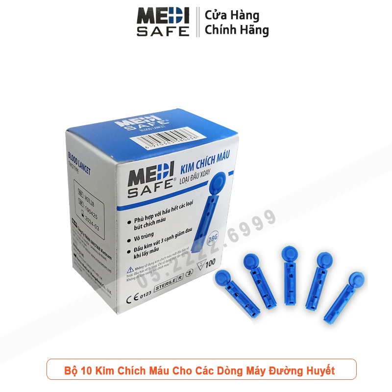Bộ 10 Kim chích máu đường huyết, vô trùng, đầu xoay vát 3 cạnh giảm đau