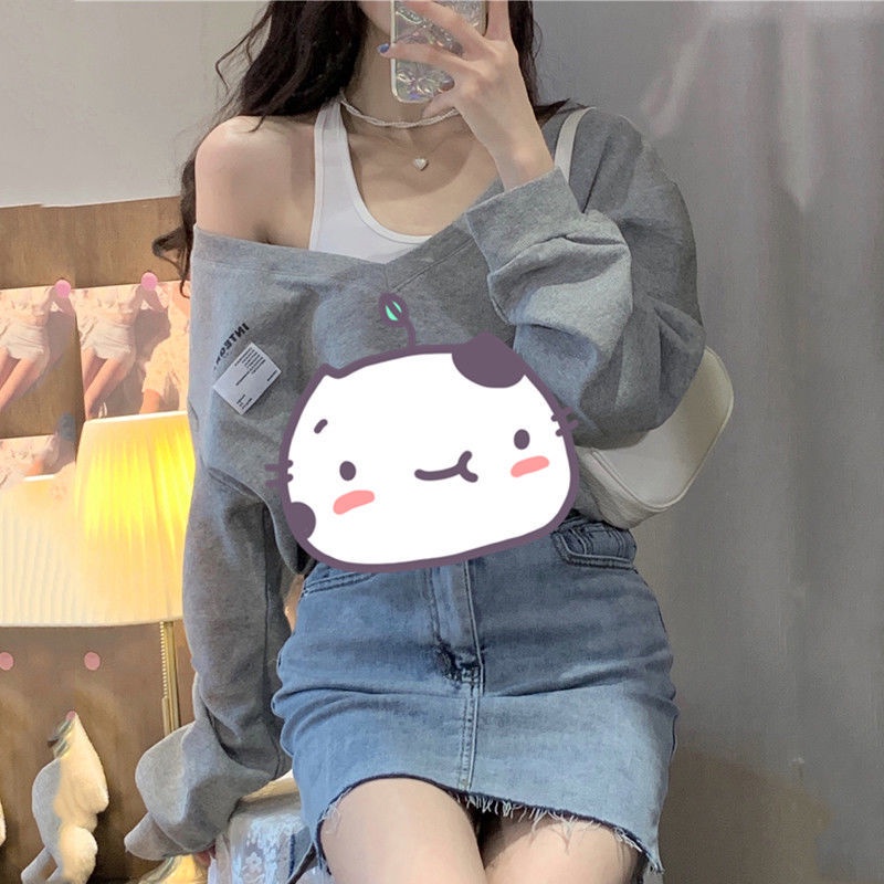 Áo Thun Tay Dài Hở Vai In Chữ Thời Trang Mùa Thu Hàn Quốc 2022 Mới