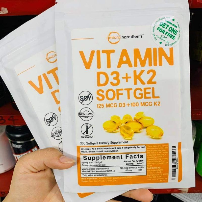 MICRO INGREDIENTS VITAMIN D3-K2 TĂNG CƯỜNG SỨC KHỎE 300 VIÊN
