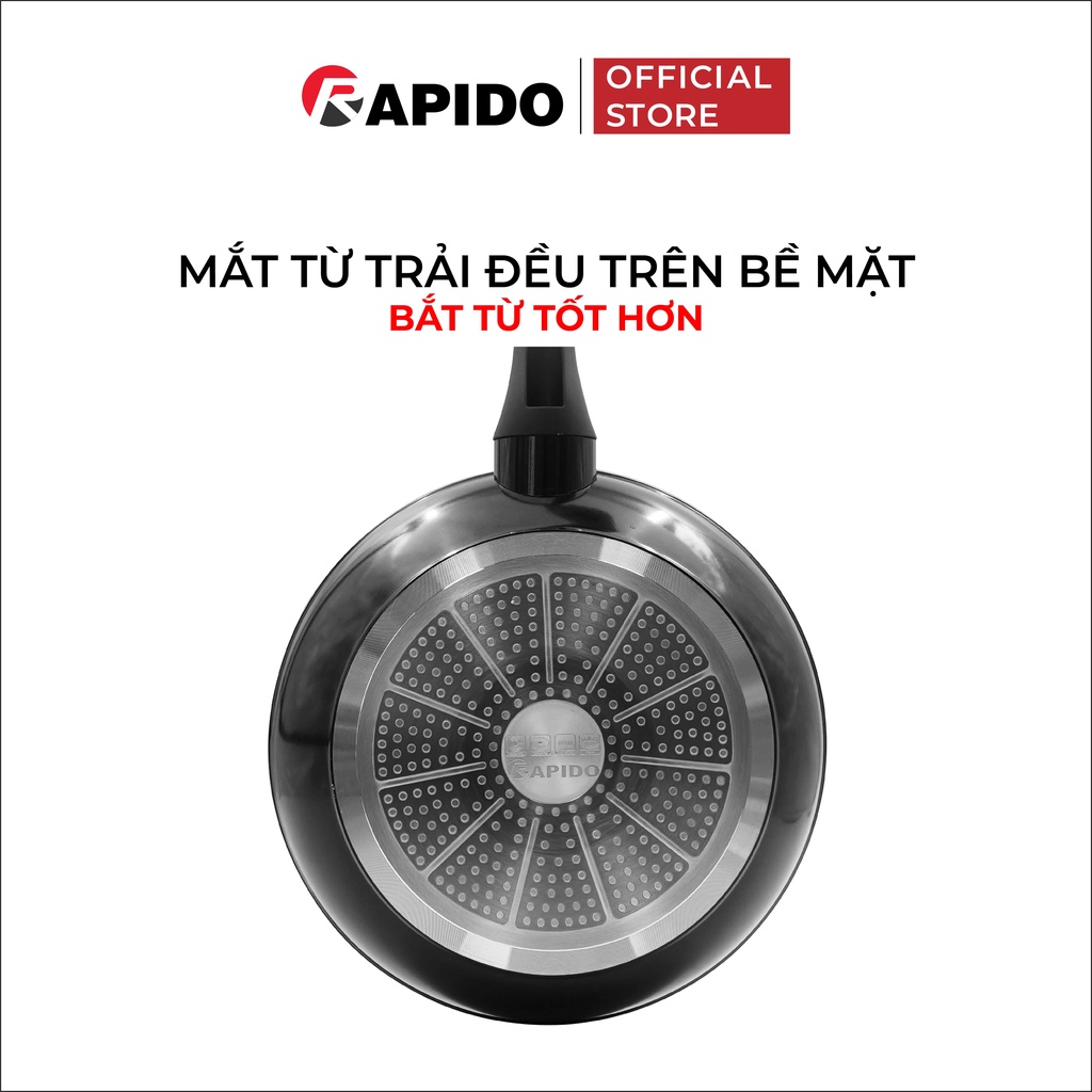 Chảo từ chống dính Rapido, chảo xào vân đá size 24-30cm dùng bếp từ, gas, hồng ngoại