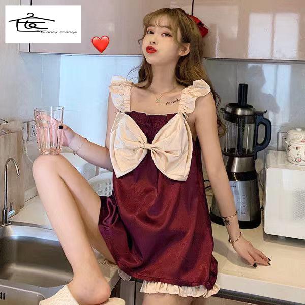 Bộ Đồ Ngủ Tay Ngắn Chất Lụa Lạnh In Họa Tiết Dễ Thương Thời Trang Mùa Hè Cho Nữ