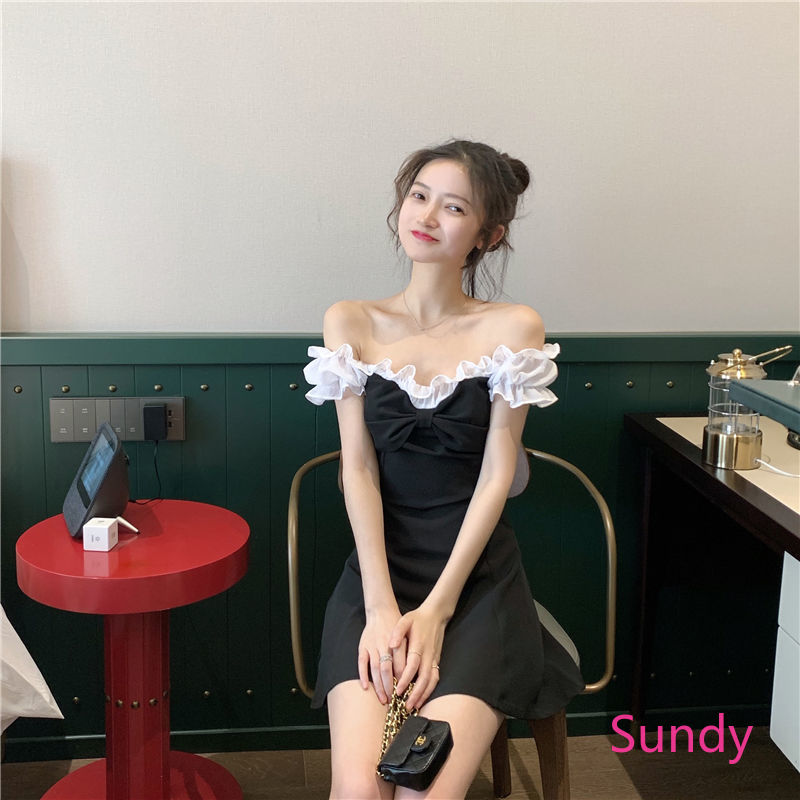 Đầm trễ vai phối ren hoa phong cách thanh lịch cho nữ