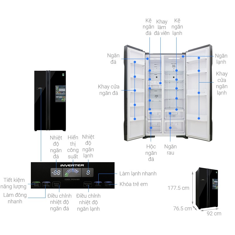 [ VẬN CHUYỂN MIỄN PHÍ KHU VỰC HÀ NỘI ]  Tủ lạnh Hitachi  side by side 2 cửa màu đen R-FS800PGV2(GBK)