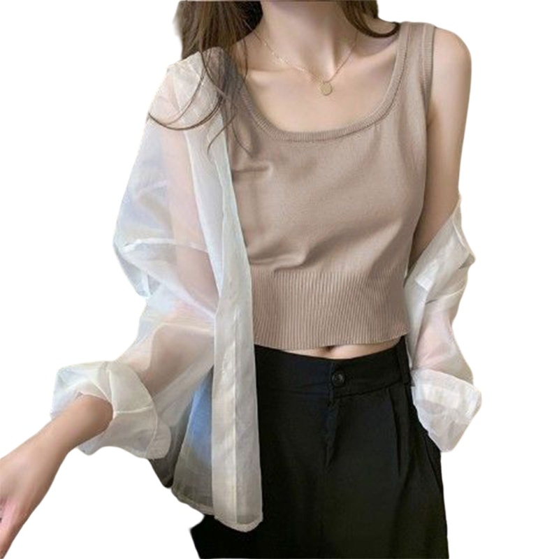 Brroa Áo Croptop Dệt Kim Không Tay Màu Trơn Đơn Giản Thời Trang Mùa Hè Cho Nữ